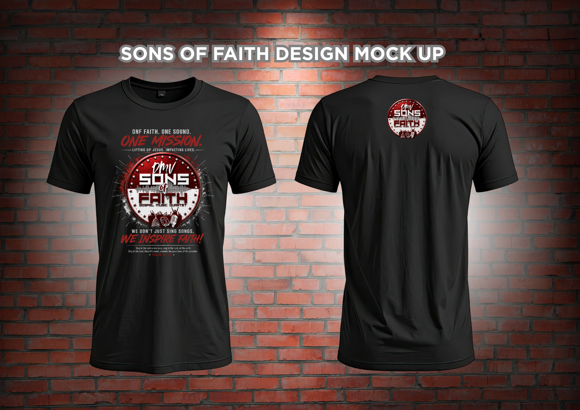 We Inspire Faith Tee — Black front and back mockup