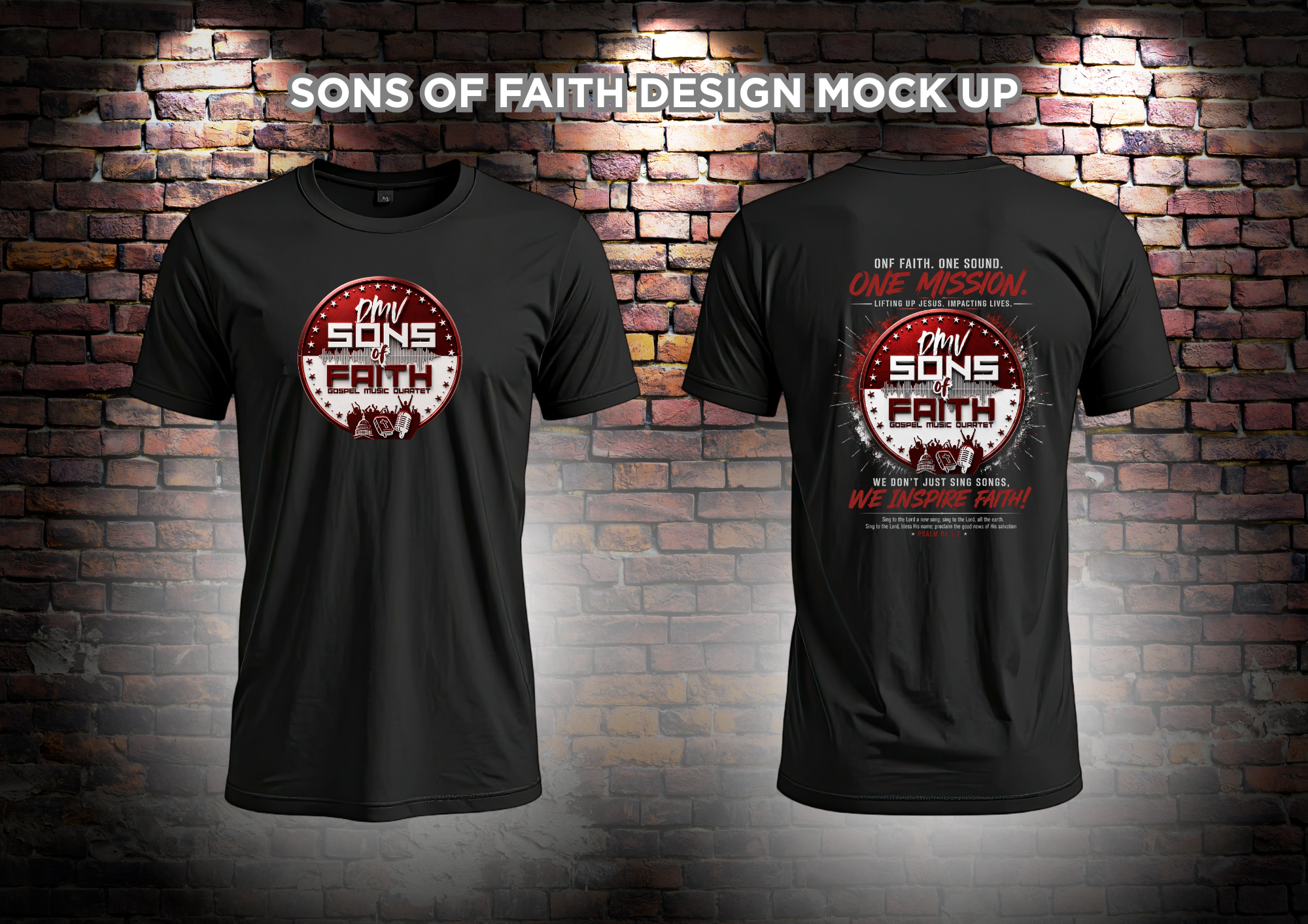 One Mission Tee — Black front and back mockup